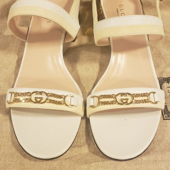 Gucci Kid Scamosciato White Women's Sandles Size 37.5 - Picture 2 of 9